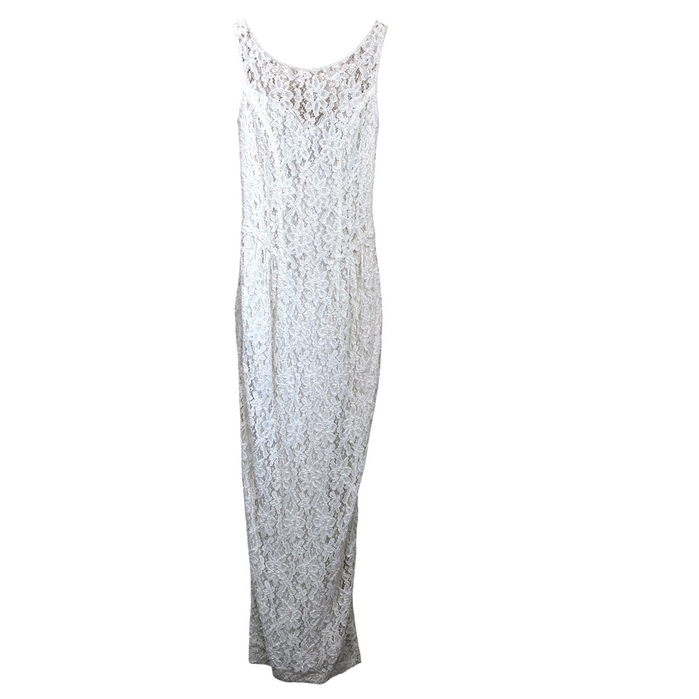 Vintage 90s Cache Ever After‎ Ivory Lace Sequin Maxi Gown Dress Womens 6 Ivory